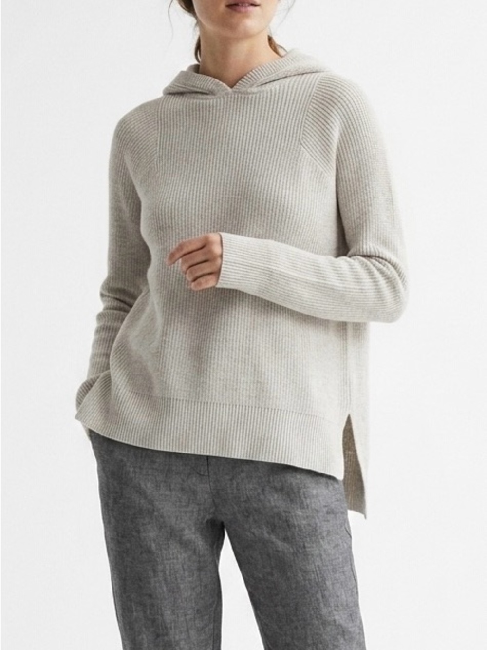 Athleta Rest Day Hoodie Sweater XXS Pima Cotton Tencel Silk Knit Oatmeal Gray